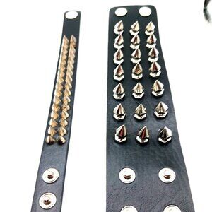 Triple Row + Double Row Black Spiked Vegan Leather Bracelets Set of 2 -New